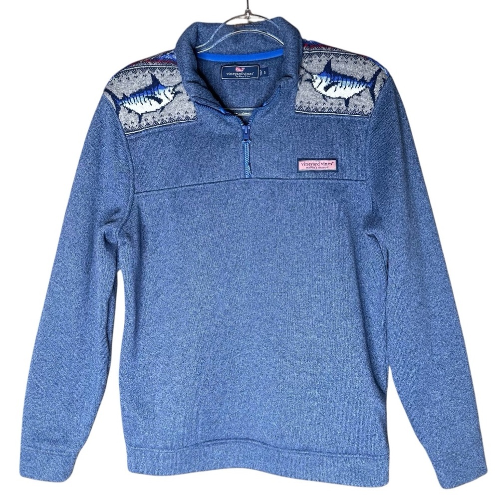 Vineyard Vines Men’s Sweater Blue Fair Isle Marlin Shep Pullover. Size Small